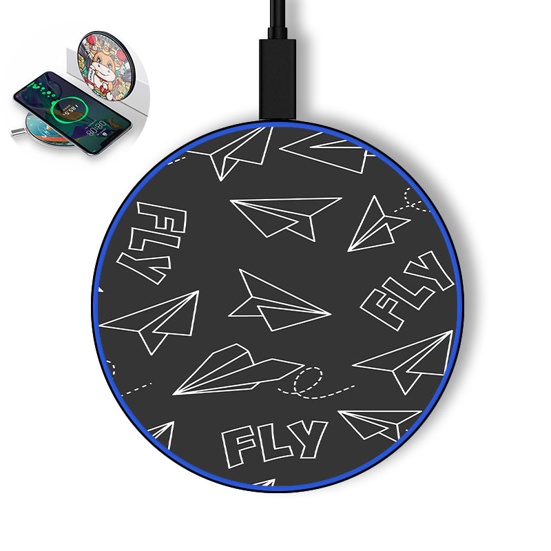 Paper Airplane & Fly (Gray) Designed Wireless Chargers
