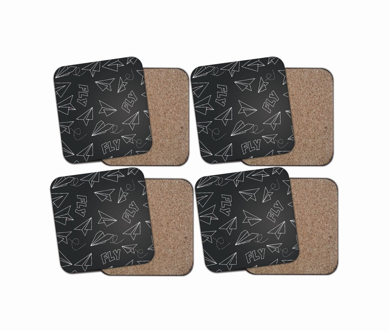 Paper Airplane & Fly (Gray) Designed Coasters