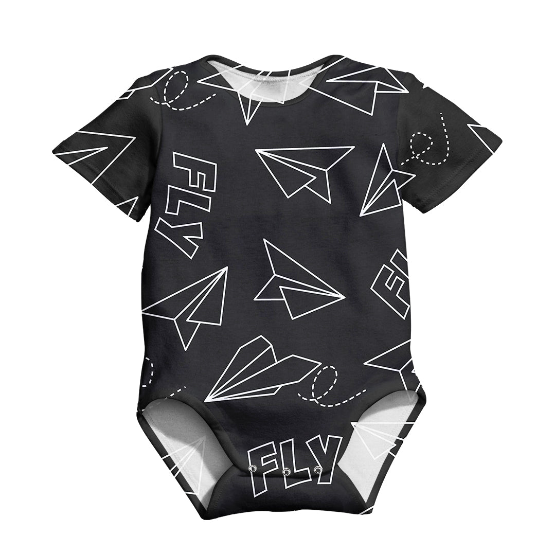 Paper Airplane & Fly (Gray) Designed 3D Baby Bodysuits