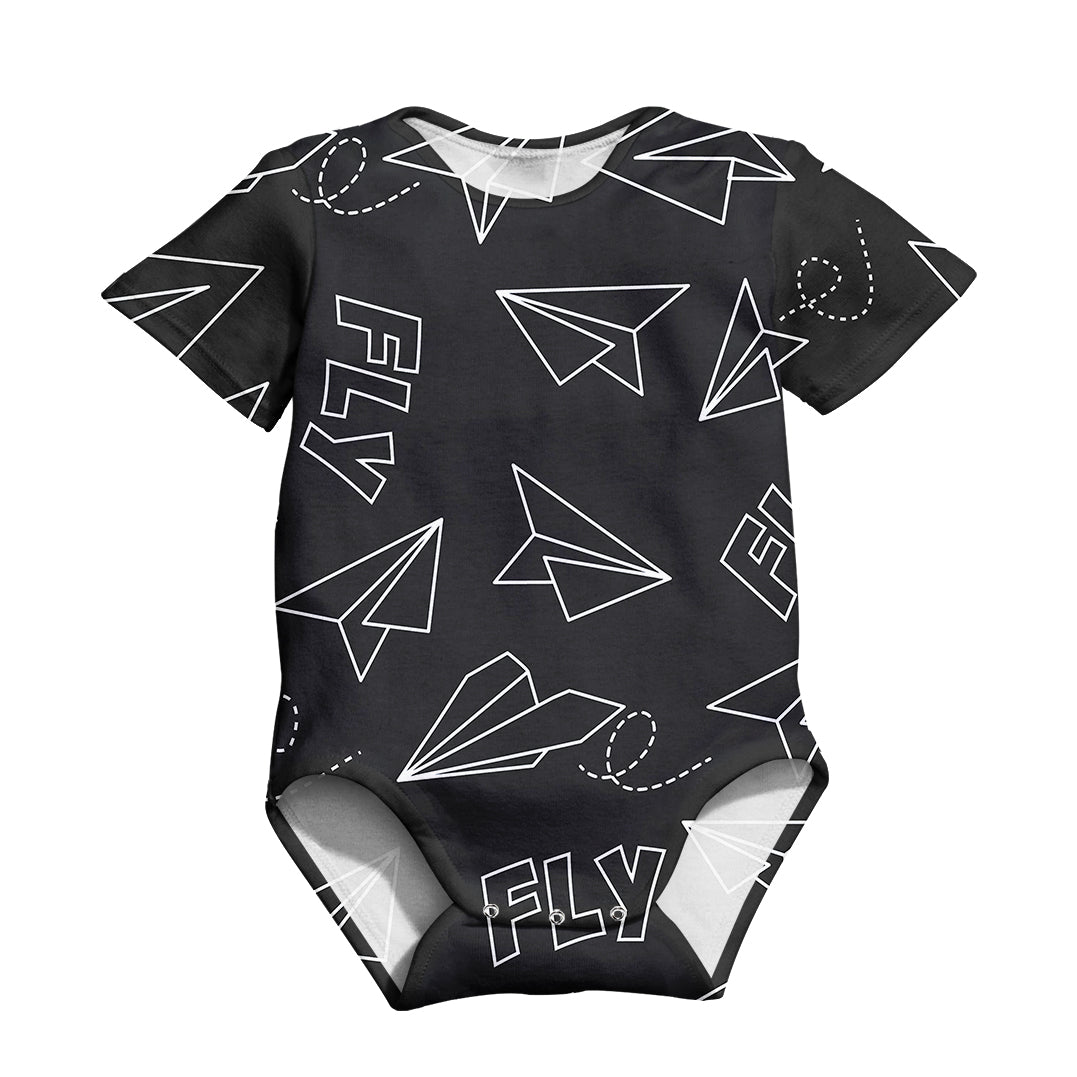 Paper Airplane & Fly (Gray) Designed 3D Baby Bodysuits
