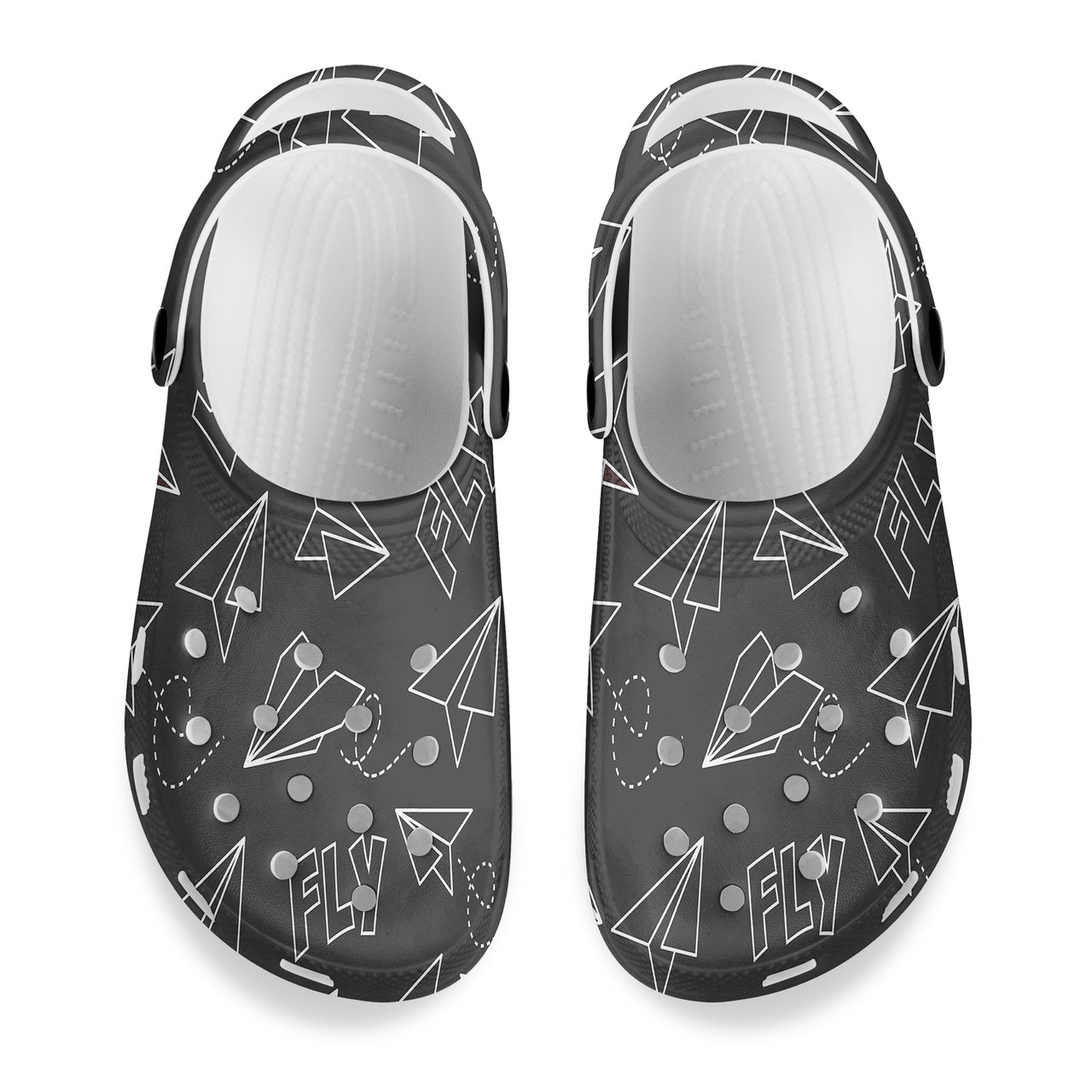 Paper Airplane & Fly (Gray) Designed Hole Shoes & Slippers (WOMEN)