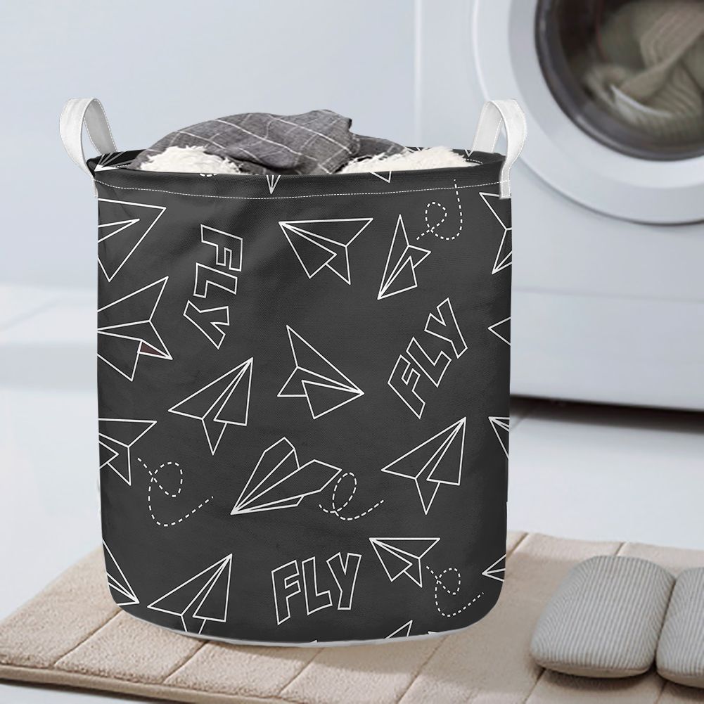 Paper Airplane & Fly (Gray) Designed Laundry Baskets