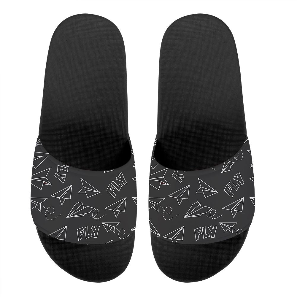 Paper Airplane & Fly (Gray) Designed Sport Slippers