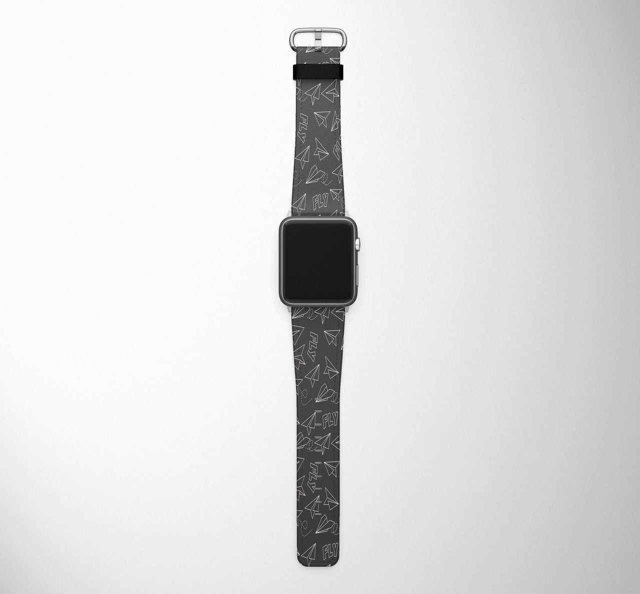 Paper Airplane & Fly (Gray) Designed Leather Apple Watch Straps