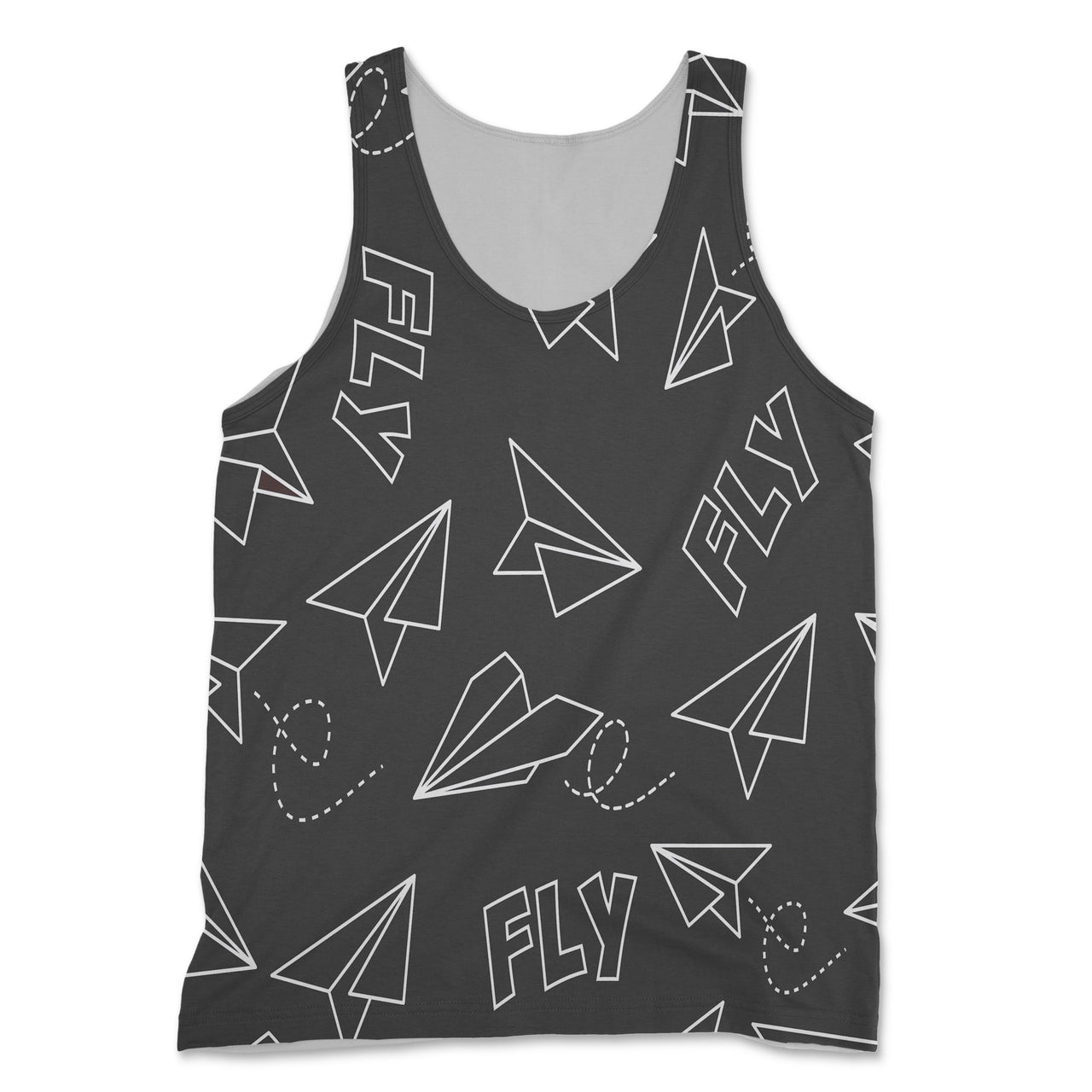Paper Airplane & Fly (Gray) Designed 3D Tank Tops