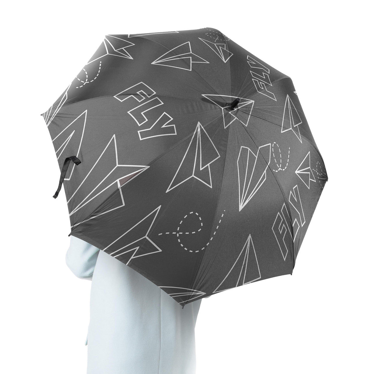 Paper Airplane & Fly (Gray) Designed Umbrella