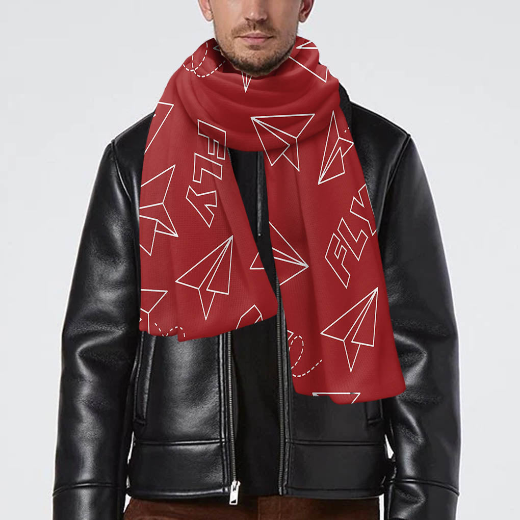 Paper Airplane & Fly (Red) Designed Scarfs