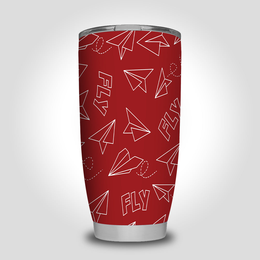 Paper Airplane & Fly (Red) Designed Tumbler Travel Mugs