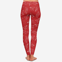Thumbnail for Paper Airplane & Fly (Red) Designed Women Leggins