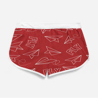 Thumbnail for Travelling with Aircraft (Red) Designed Women Beach Style Shorts
