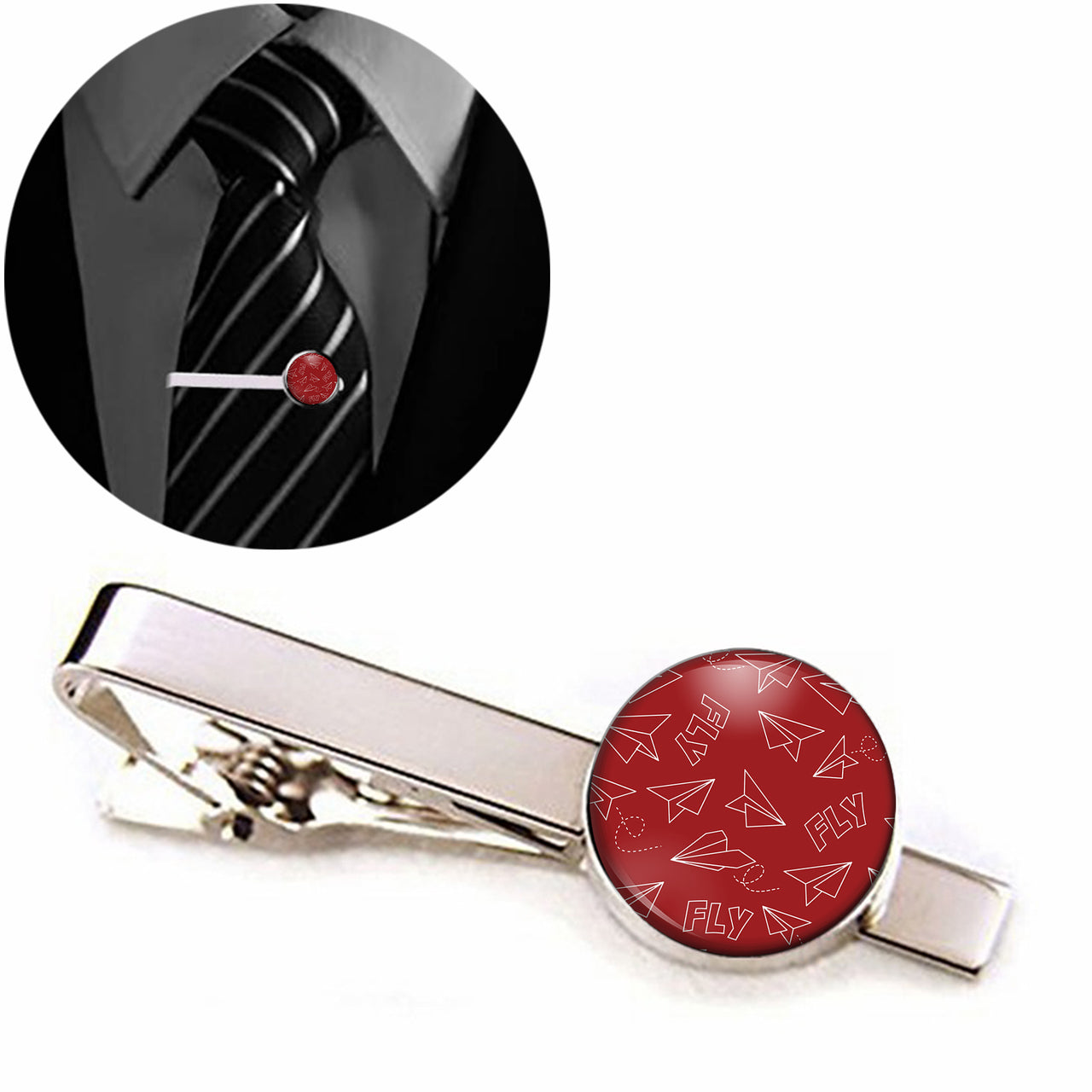 Paper Airplane & Fly (Red) Designed Tie Clips