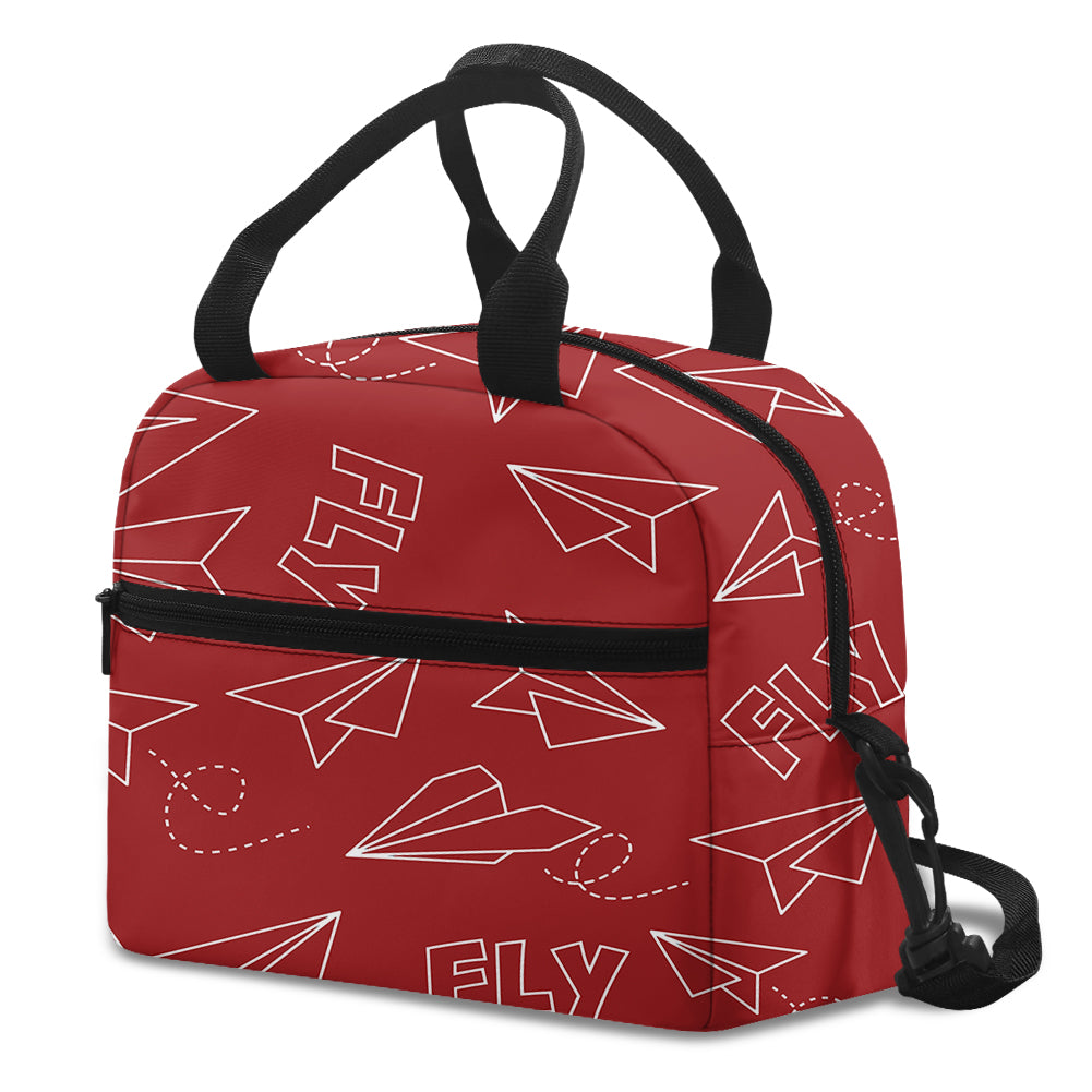 Paper Airplane & Fly (Red) Designed Lunch Bags