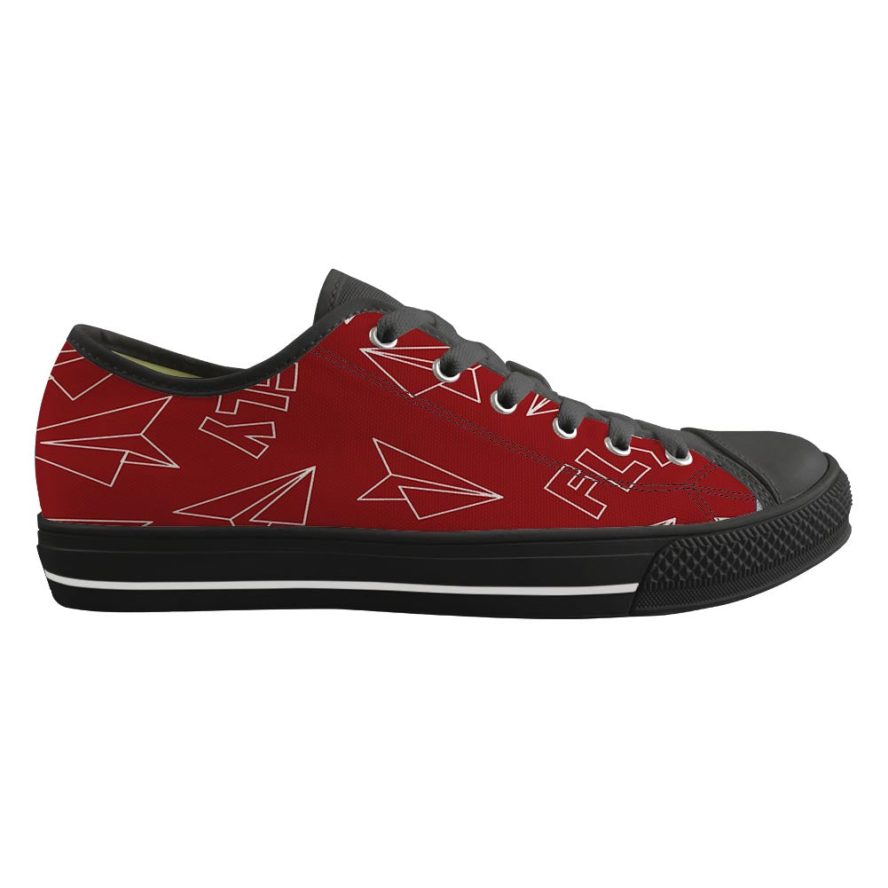 Paper Airplane & Fly (Red) Designed Canvas Shoes (Women)