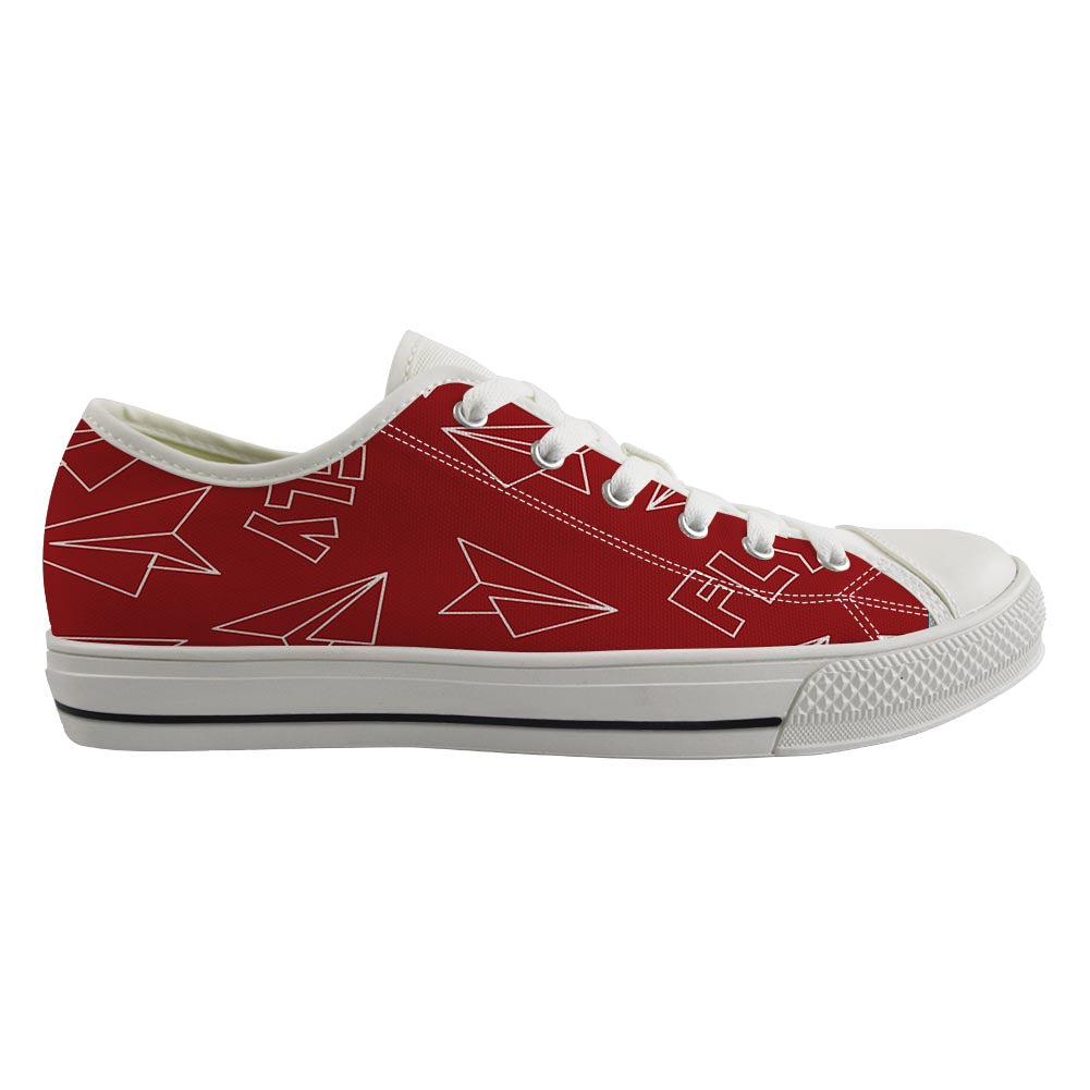 Paper Airplane & Fly (Red) Designed Canvas Shoes (Women)