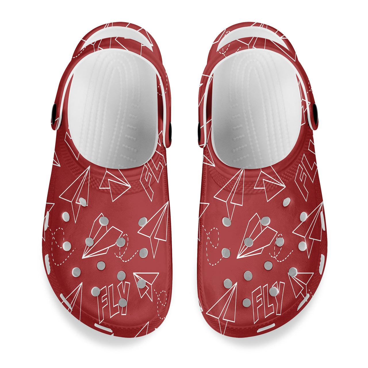 Paper Airplane & Fly (Red) Designed Hole Shoes & Slippers (WOMEN)