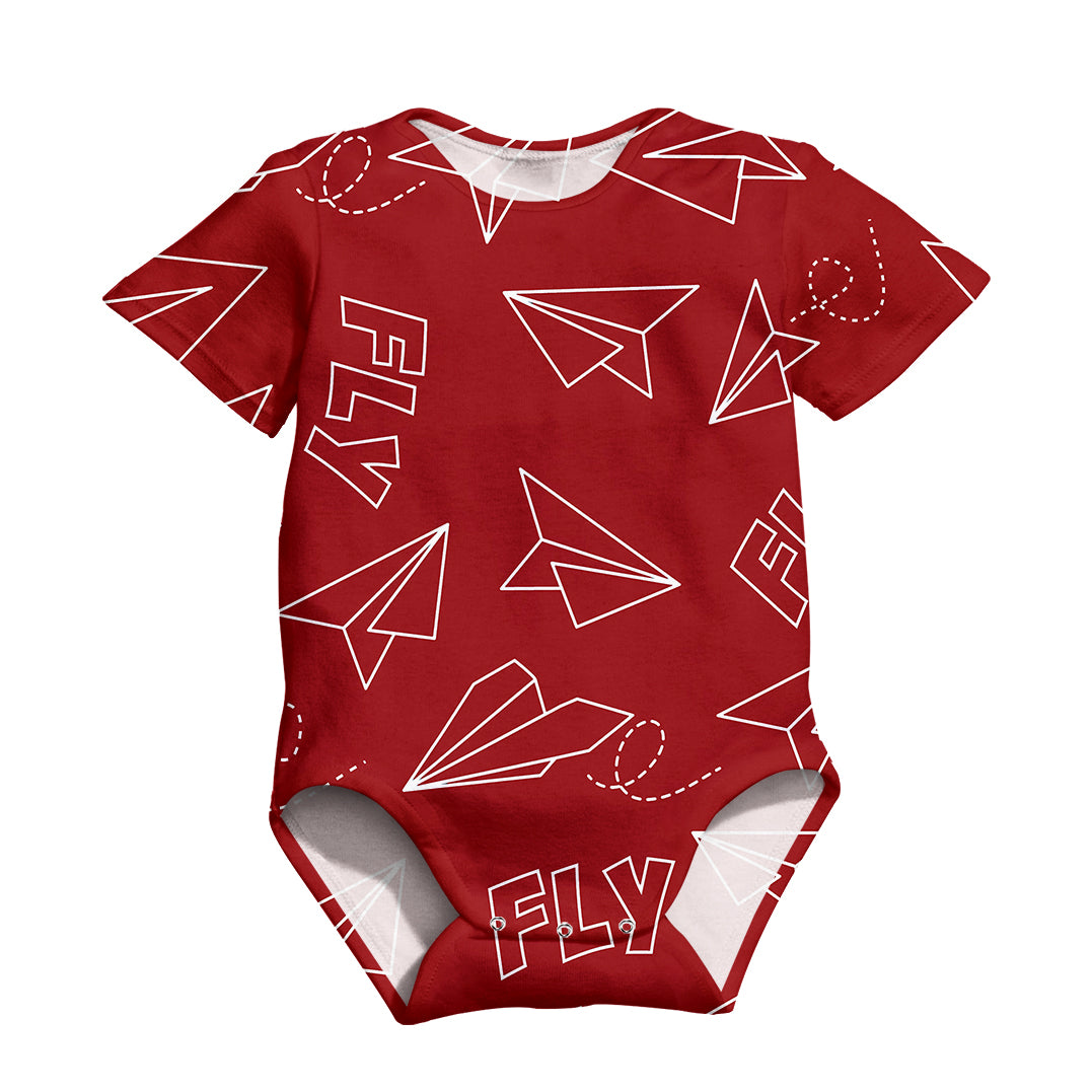 Paper Airplane & Fly (Red) Designed 3D Baby Bodysuits