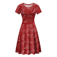 Thumbnail for Paper Airplane & Fly (Red) Designed Women Midi Dress