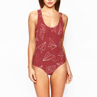 Thumbnail for Paper Airplane & Fly (Red) Designed Women Swim Bodysuits