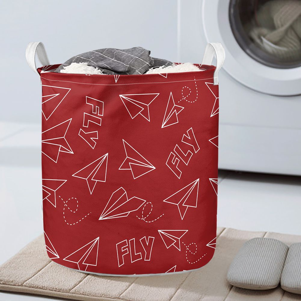 Paper Airplane & Fly (Red) Designed Laundry Baskets