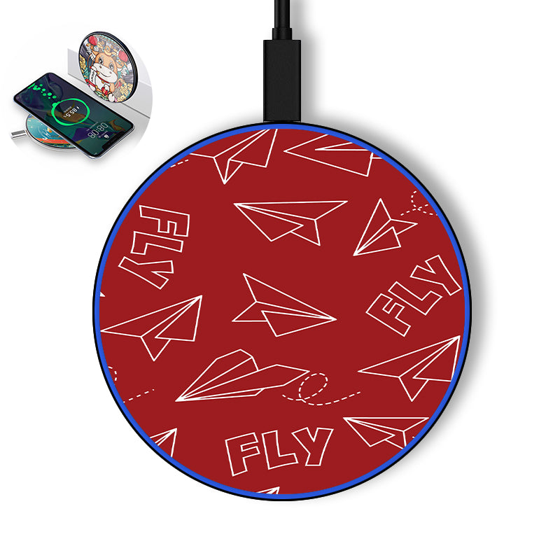 Paper Airplane & Fly (Red) Designed Wireless Chargers
