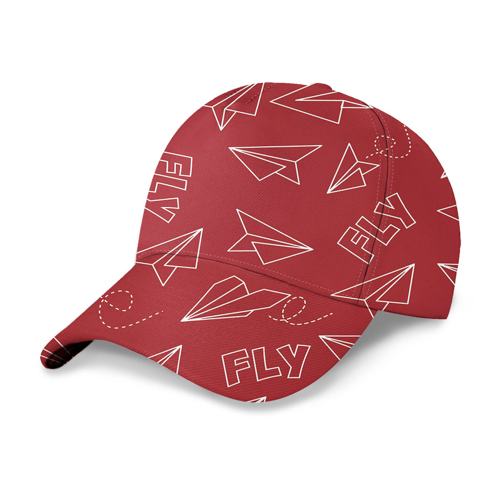 Paper Airplane & Fly (Red) Designed 3D Peaked Cap