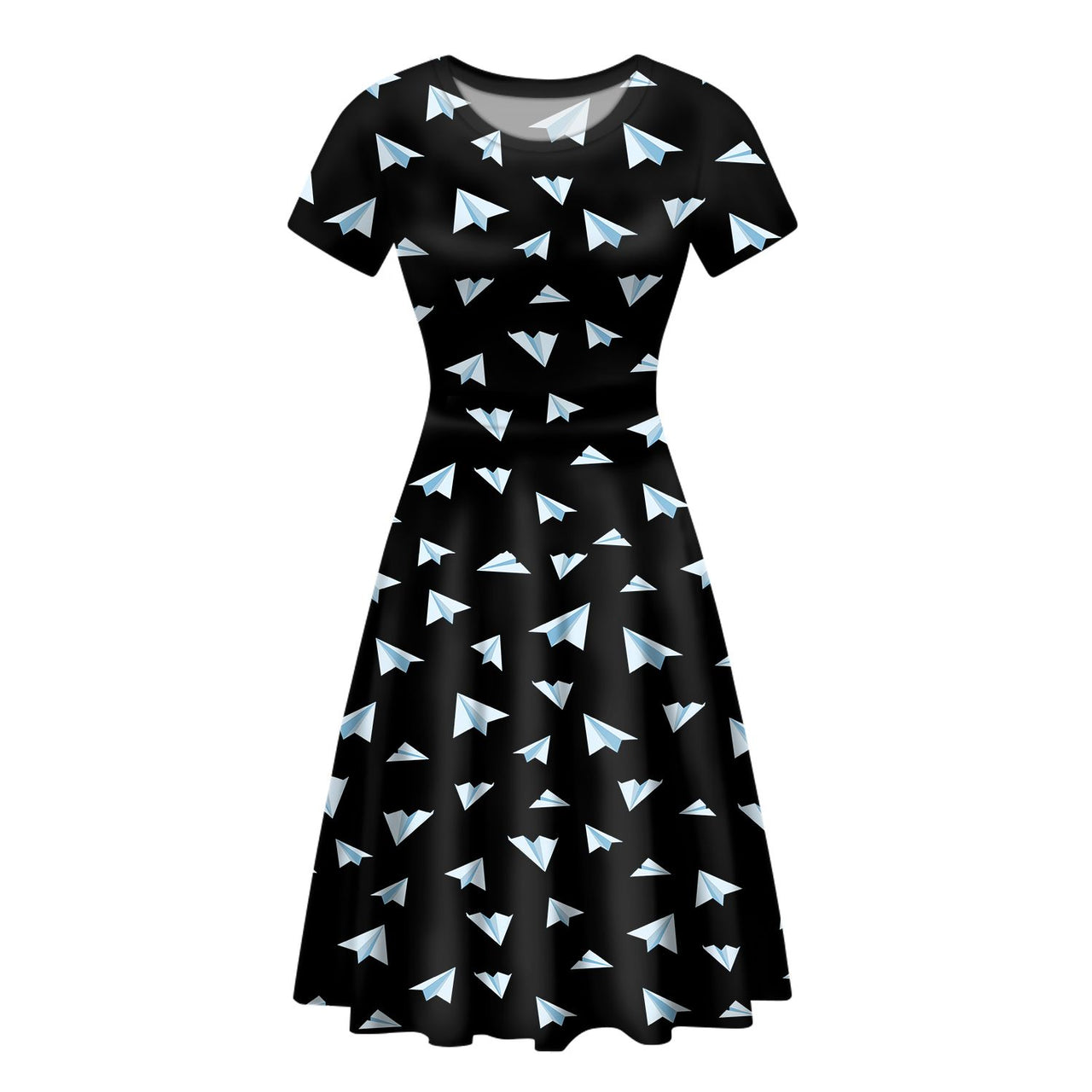 Paper Airplanes (Black) Designed Women Midi Dress