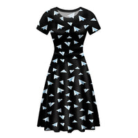Thumbnail for Paper Airplanes (Black) Designed Women Midi Dress