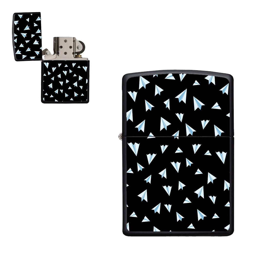 Paper Airplanes (Black) Designed Metal Lighters