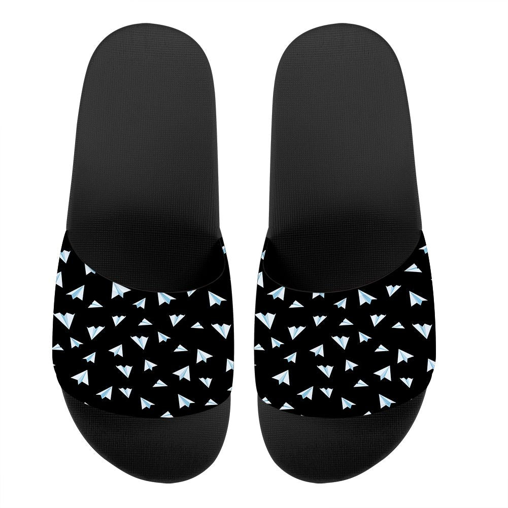 Paper Airplanes (Black) Designed Sport Slippers