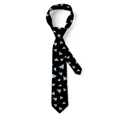 Paper Airplanes (Black) aviation design on premium silk blend tie.