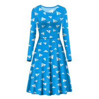 Thumbnail for Paper Airplanes (Blue) Designed Long Sleeve Women Midi Dress