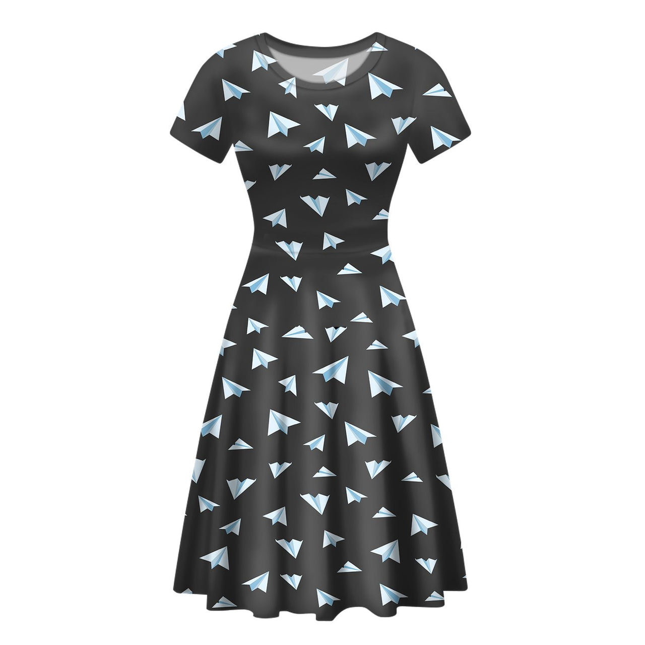 Paper Airplanes (Gray) Designed Women Midi Dress