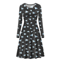 Thumbnail for Paper Airplanes (Gray) Designed Long Sleeve Women Midi Dress