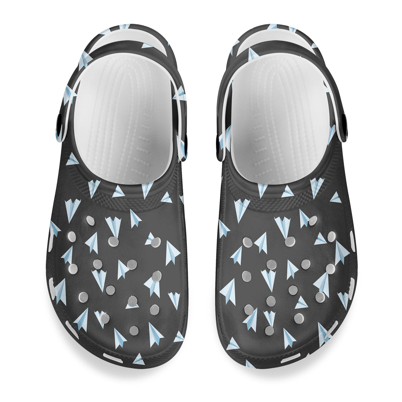 Paper Airplanes (Gray) Designed Hole Shoes & Slippers (WOMEN)