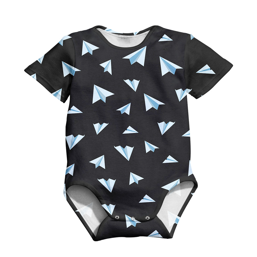 Paper Airplanes (Gray) Designed 3D Baby Bodysuits