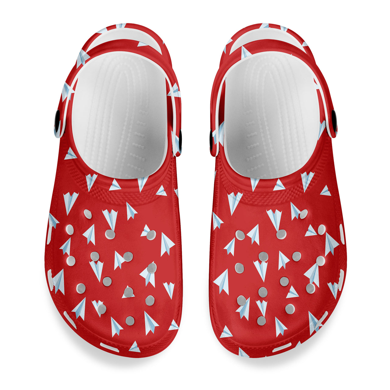 Paper Airplanes (Red) Designed Hole Shoes & Slippers (WOMEN)