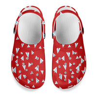 Thumbnail for Paper Airplanes (Red) Designed Hole Shoes & Slippers (WOMEN)