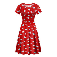 Thumbnail for Paper Airplanes (Red) Designed Women Midi Dress