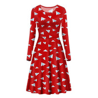 Thumbnail for Paper Airplanes (Red) Designed Long Sleeve Women Midi Dress