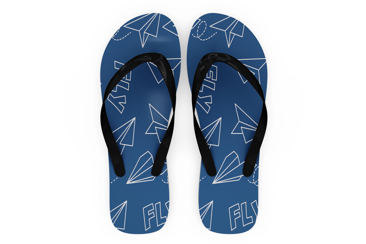 Paper Airplane & Fly (Blue) Designed Slippers (Flip Flops)