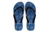 Thumbnail for Paper Airplane & Fly (Blue) Designed Slippers (Flip Flops)