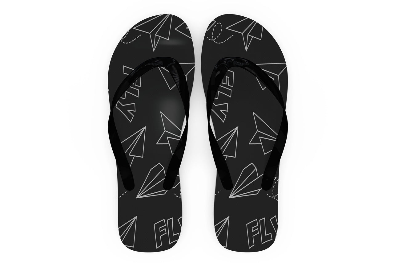 Paper Airplane & Fly (Gray) Designed Slippers (Flip Flops)