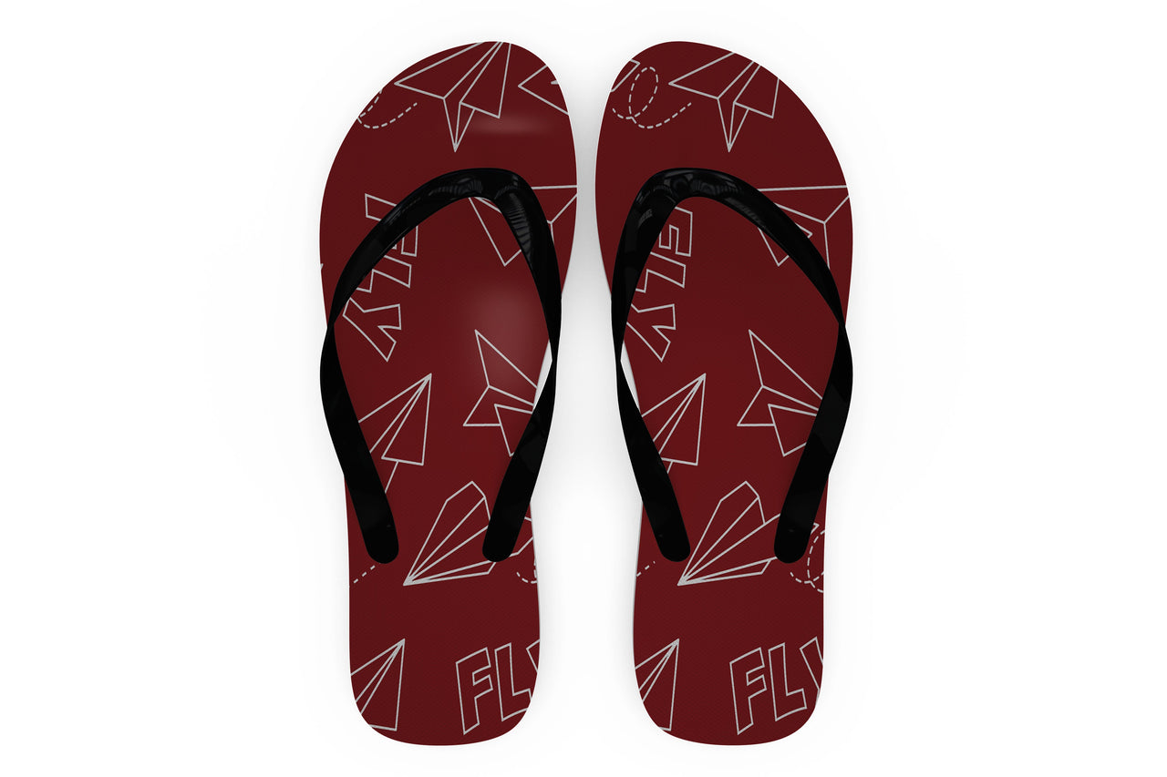 Paper Airplane & Fly (Red) Designed Slippers (Flip Flops)