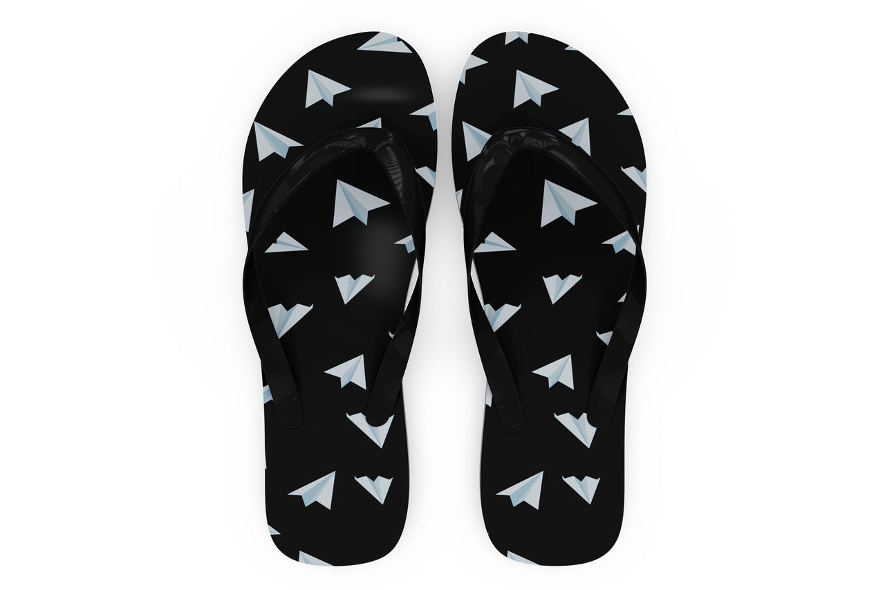 Paper Airplanes (Black) Designed Slippers (Flip Flops)