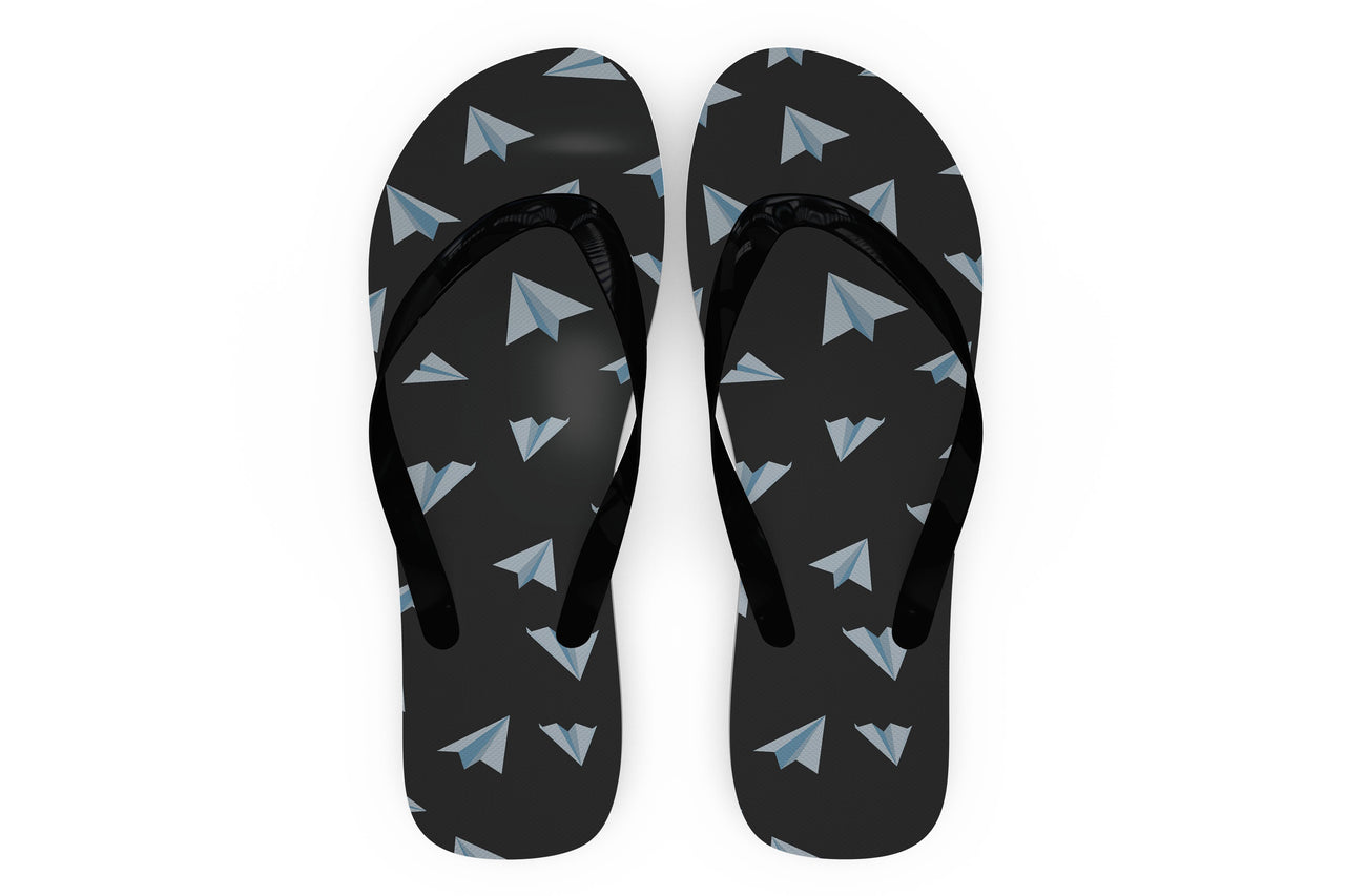 Paper Airplanes (Gray) Designed Slippers (Flip Flops)