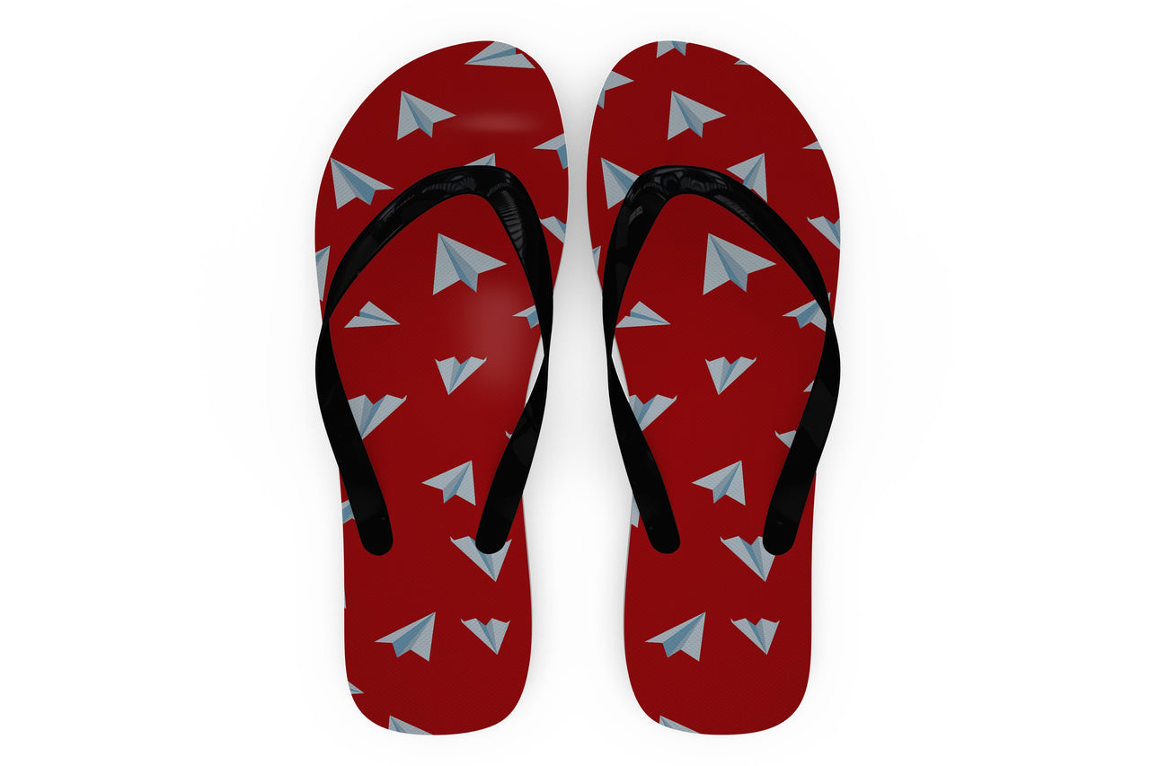 Paper Airplanes (Red) Designed Slippers (Flip Flops)