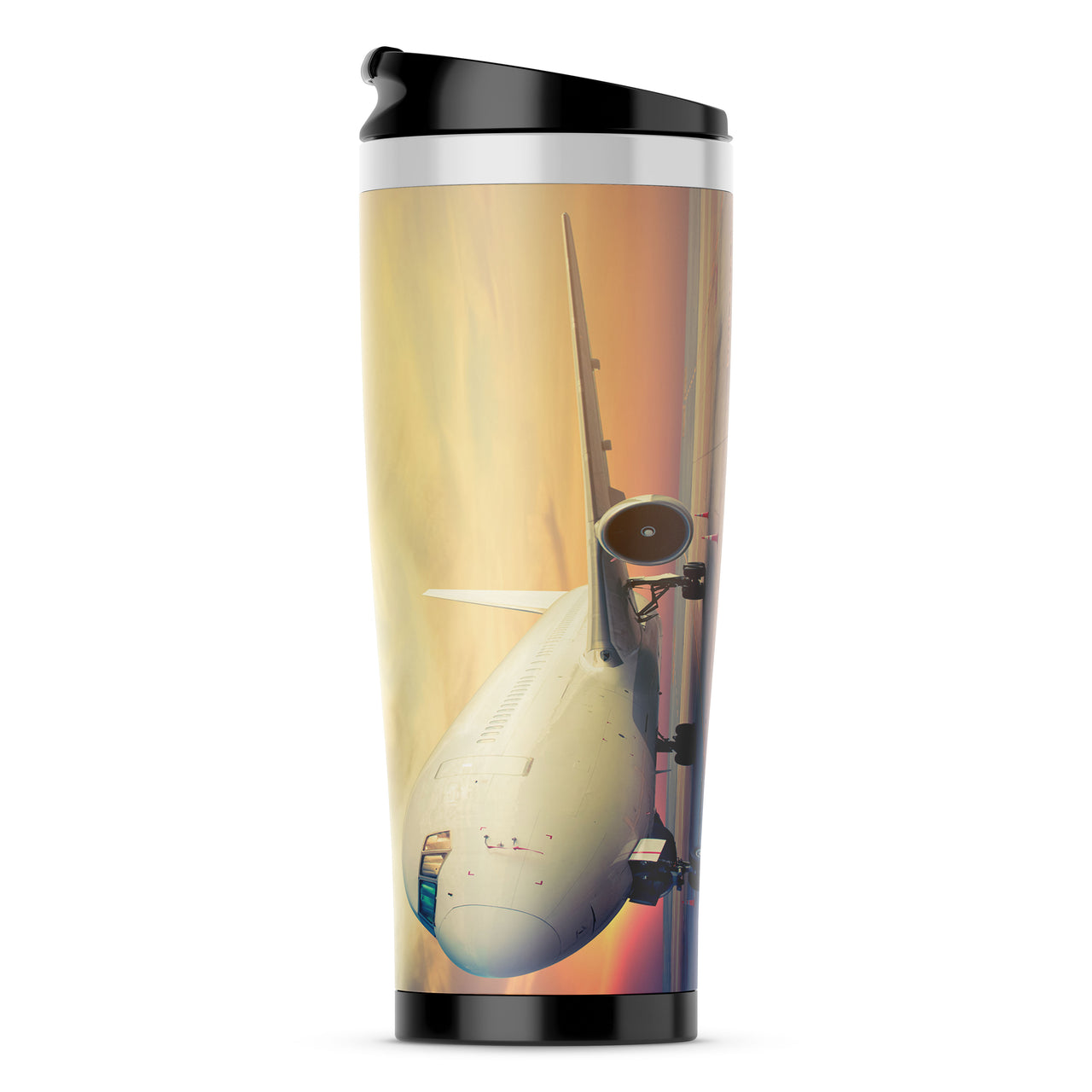 Parked Aircraft During Sunset Designed Travel Mugs