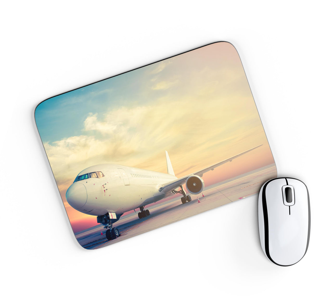 Parked Aircraft During Sunset Designed Mouse Pads