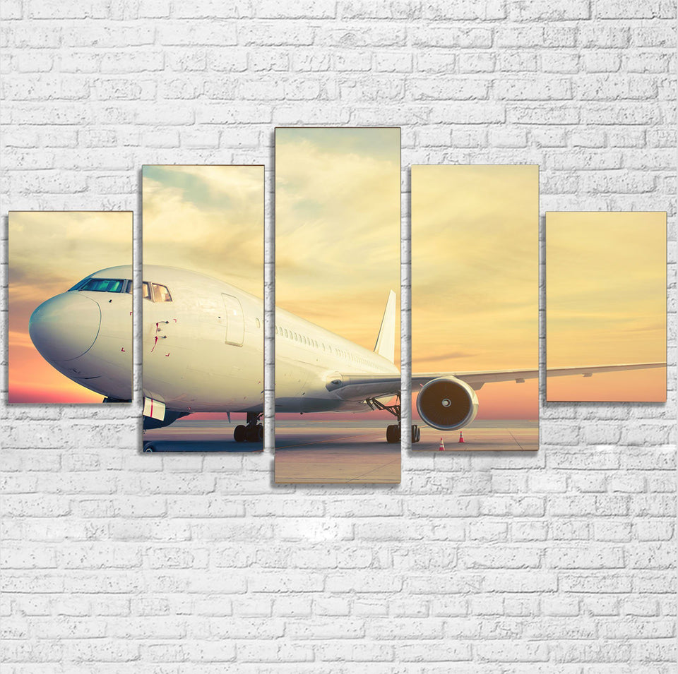 Parked Aircraft During Sunset Printed Multiple Canvas Poster Aviation Shop 
