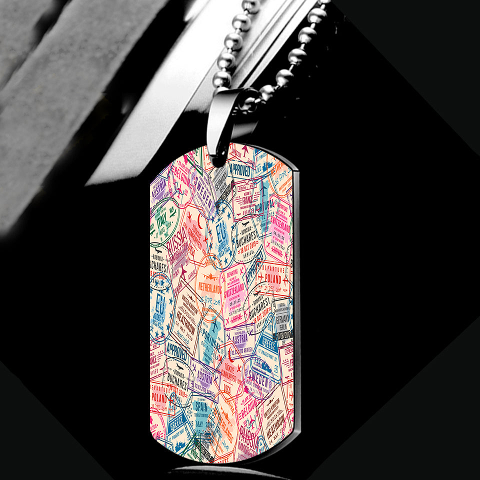 Passport Stamps Designed Metal Necklaces